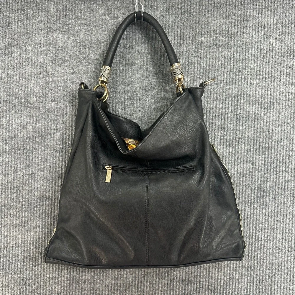 Imoshion Hobo Bag Women Large Black Good Faux Leather Snakeskin Zip Detail